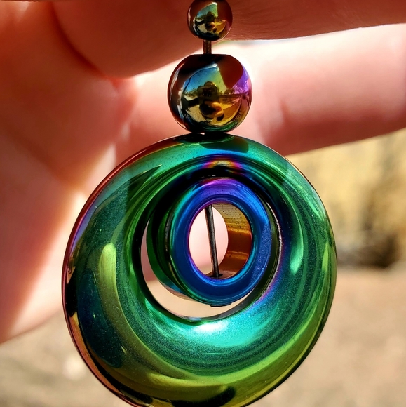 New Rainbow Hematite Round Pendant. - Picture 6 of 11